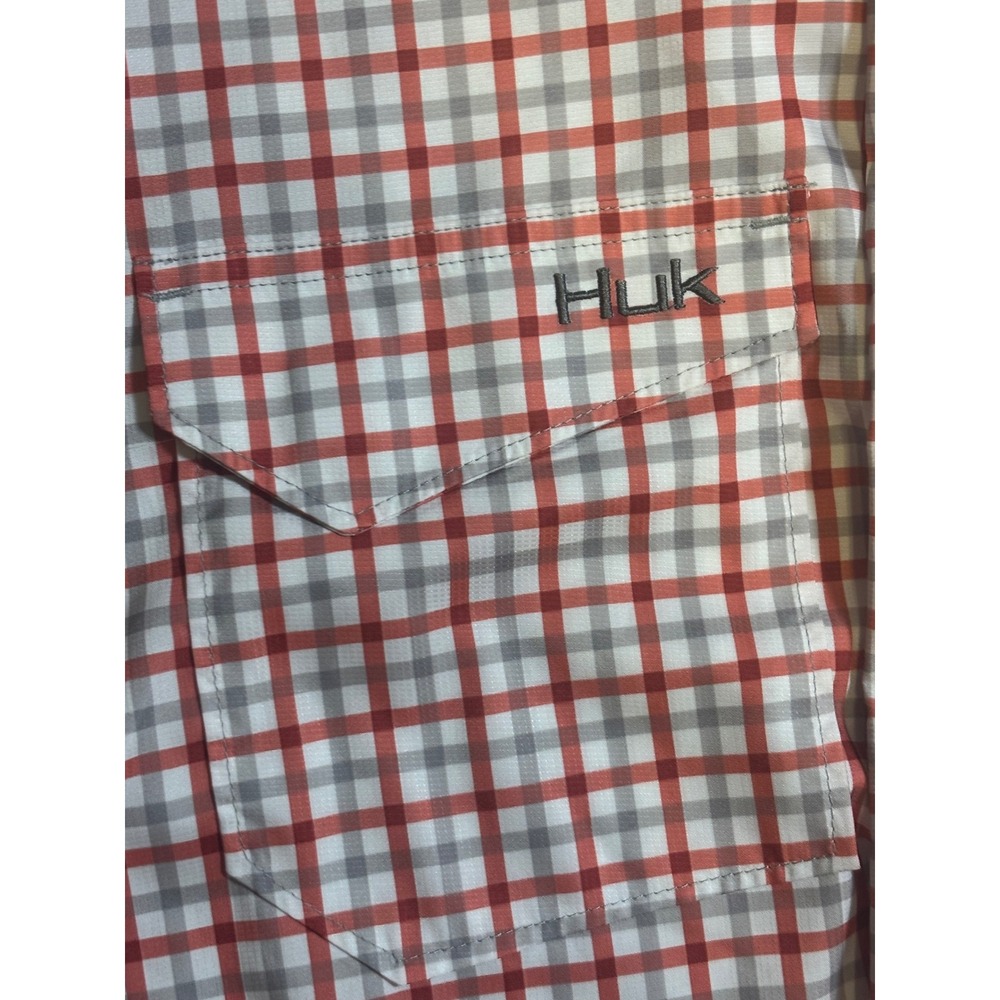 Huk Fishing Shirt Mens Large Orange Plaid Performance Long Sleeve Ventilated - Picture 3 of 5